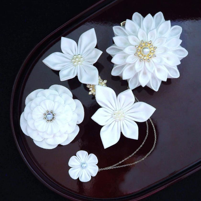[ACCESSORY 4 PIECES] COTTON (BARRETTE, HAIR CLIP, BROOCH, PENDANT) | TSUMAMI KANZASHI