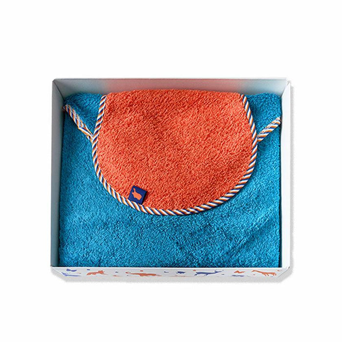 [BABY GIFT SET] SWADDLE * 1 (CARIBBEAN BLUE) / BIB * 1 (ORANGE) | ORGANIC TOWEL | HIPPOPOTAMUS
