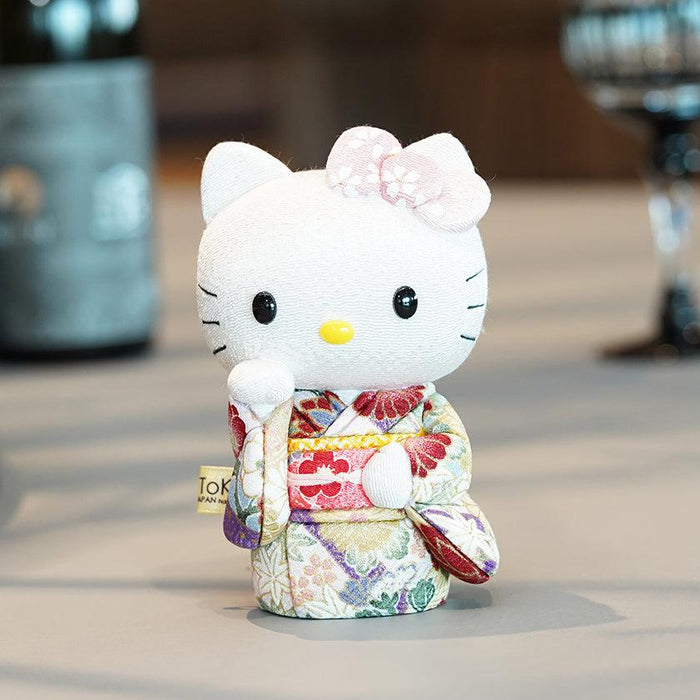Hello Kitty beckoning lucky cat doll in floral brocade kimono (pink) | Edo art doll, Kakinuma Dolls, Japan