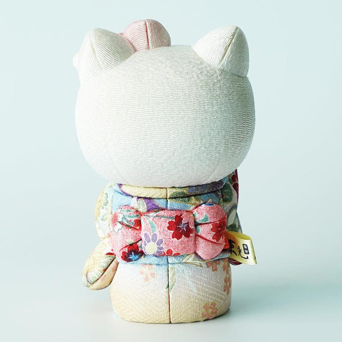Handcrafted lucky cat Hello Kitty doll in floral kimono, back view | Edo art dolls, Kakinuma Dolls
