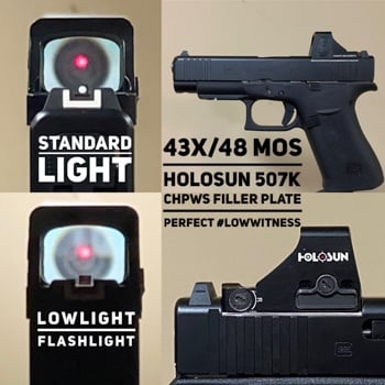 C&H Precision Adapter For Holosun HS507K/ HS407K Fits GLOCK 43X / 48 MOS-Optics Force