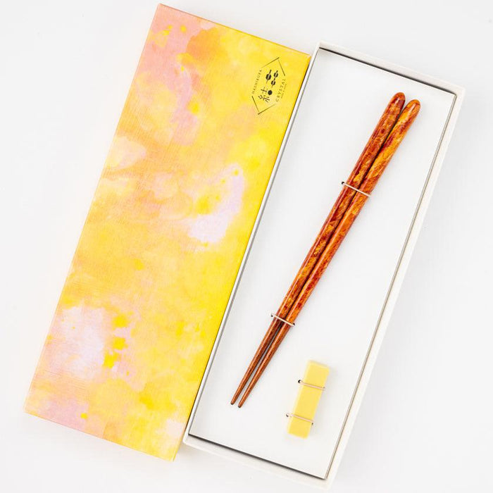 [CHOPSTICKS] COLOR BRUSH (ORANGE) WITH CHOPSTICK REST (22.5cm) | CHOPSTICKS OF WAKASA | CRYSTAL