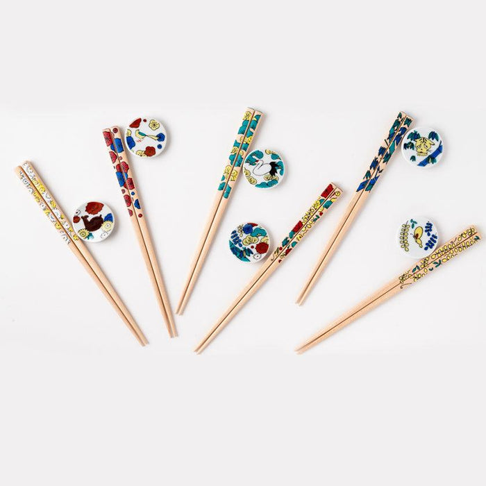[CHOPSTICKS] KUTANI SEAL FLOWER TAKE BAMBOO (22.5cm) CHOPSTICK REST & GIFT BOX SET | MATSUKAN | WAKASA LACQUERED CHOPSTICKS