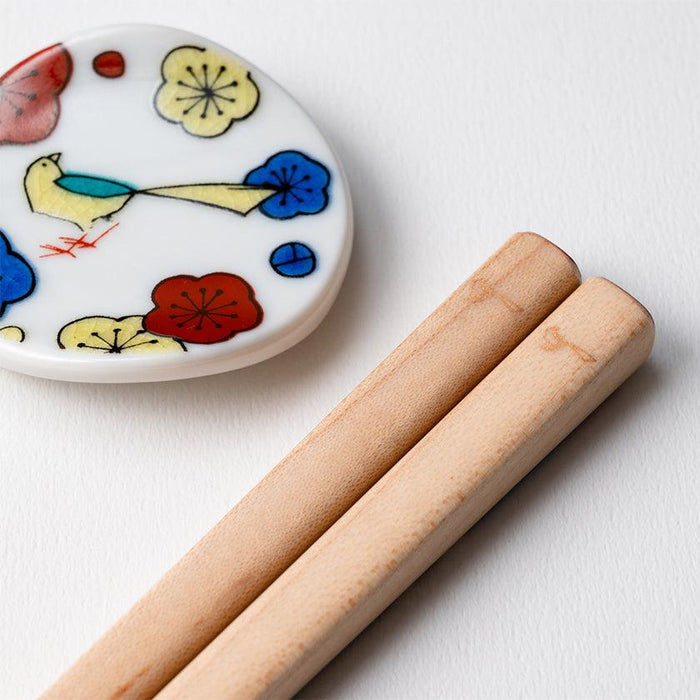 [CHOPSTICKS] KUTANI SEAL FLOWER UME PLUM (22.5cm) CHOPSTICK REST & GIFT BOX SET | MATSUKAN | WAKASA LACQUERED CHOPSTICKS