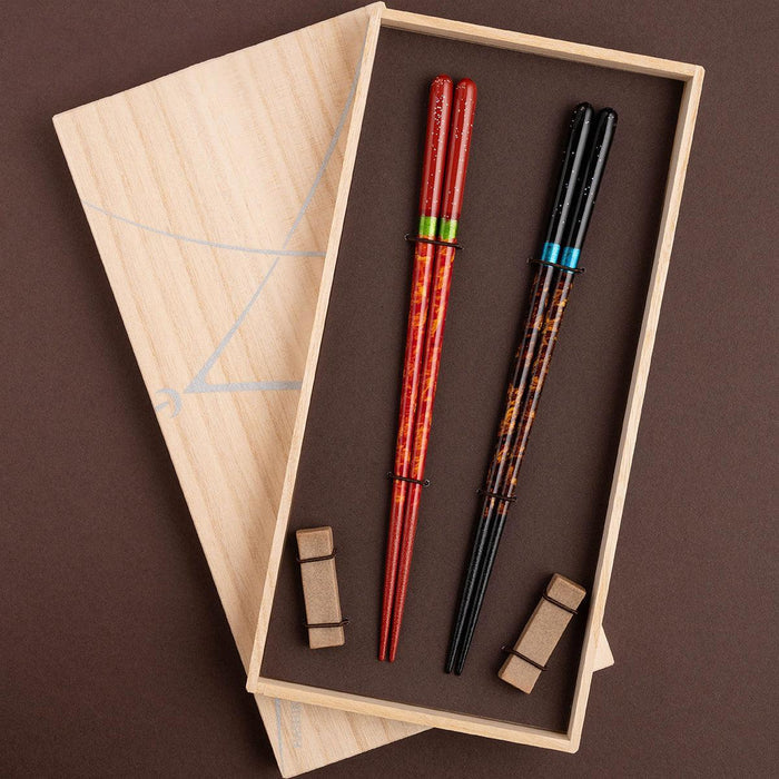 [CHOPSTICKS] PAIR NIGHT SKY (YOI & AKATSUKI) WITH CHOPSTICK REST (22.5cm) PAULOWNIA WOOD BOX | CHOPSTICKS OF WAKASA | CRYSTAL