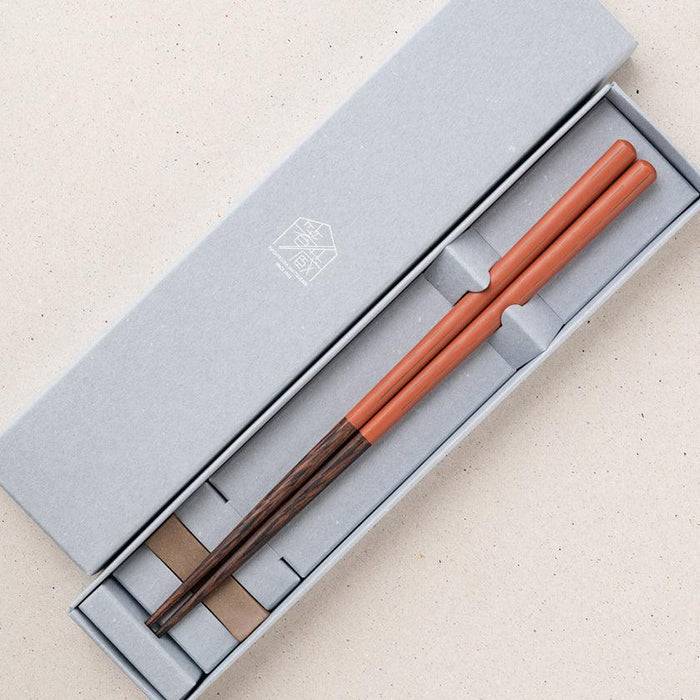 [CHOPSTICKS] WENGE OCTAGON HASHIKURA SEASON01 ORANGE (WITH CHOPSTICK REST) | WAKASA LACQUERED CHOPSTICKS | MATSUKAN