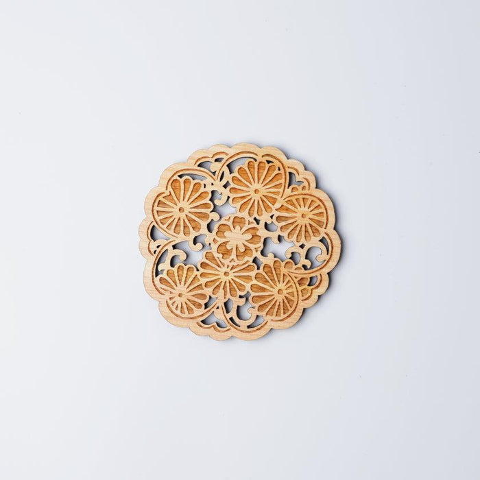 [COASTER] CHERRY BLOSSOMS WITH CHRYSANTHEMUM | PRINTING AND KYO-YUZEN ENGRAVING| SANSAI STUDIO