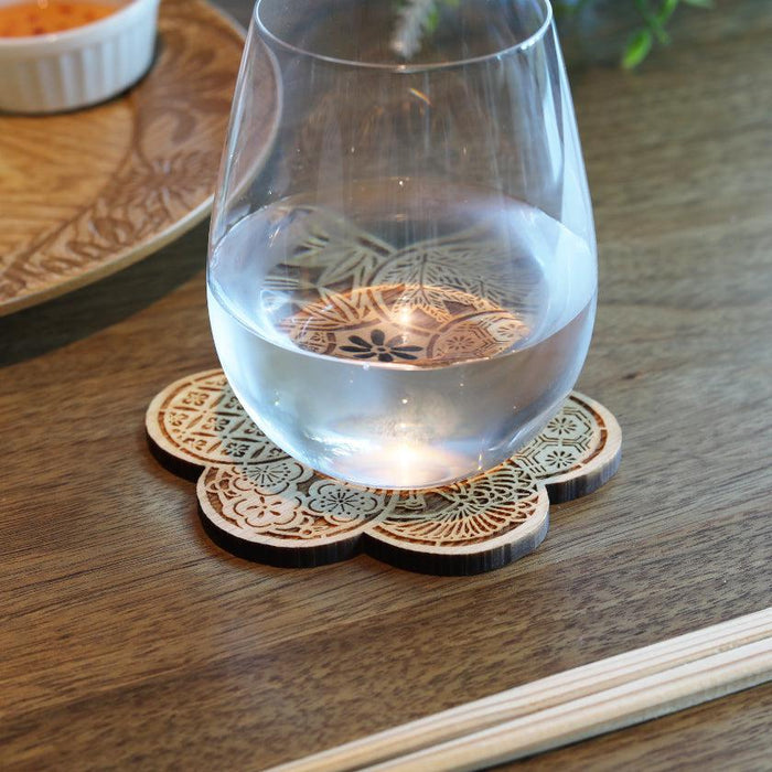 [COASTER] PLUM BLOSSOMS WITH KOMON | PRINTING AND KYO-YUZEN ENGRAVING| SANSAI STUDIO