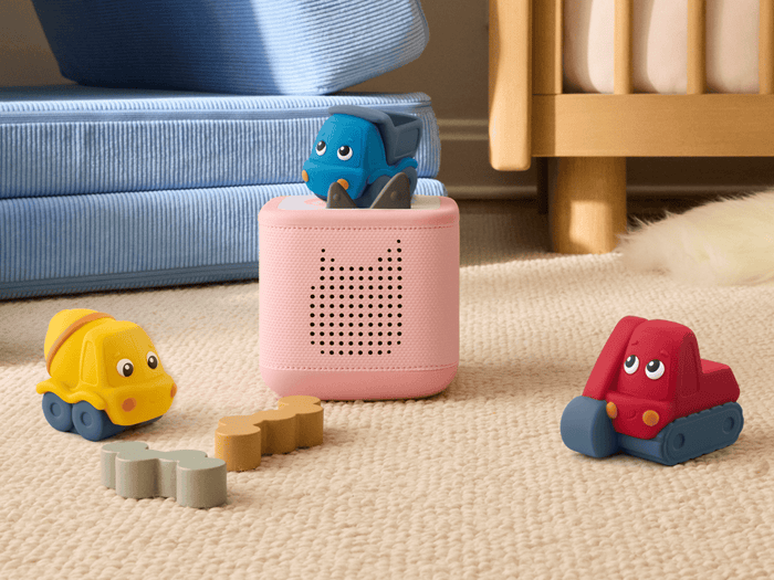 My First Tonies - Construction Set on a pink toniebox 2 in a childs bedroom