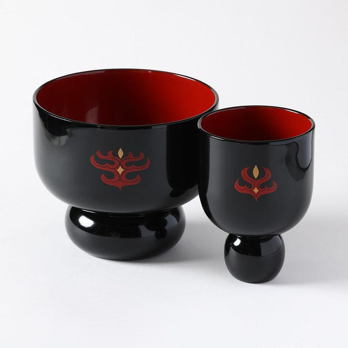 Black lacquerware bowl and cup set with red interior and Ainu motif | CIKARPE AKAN, Hokkaido