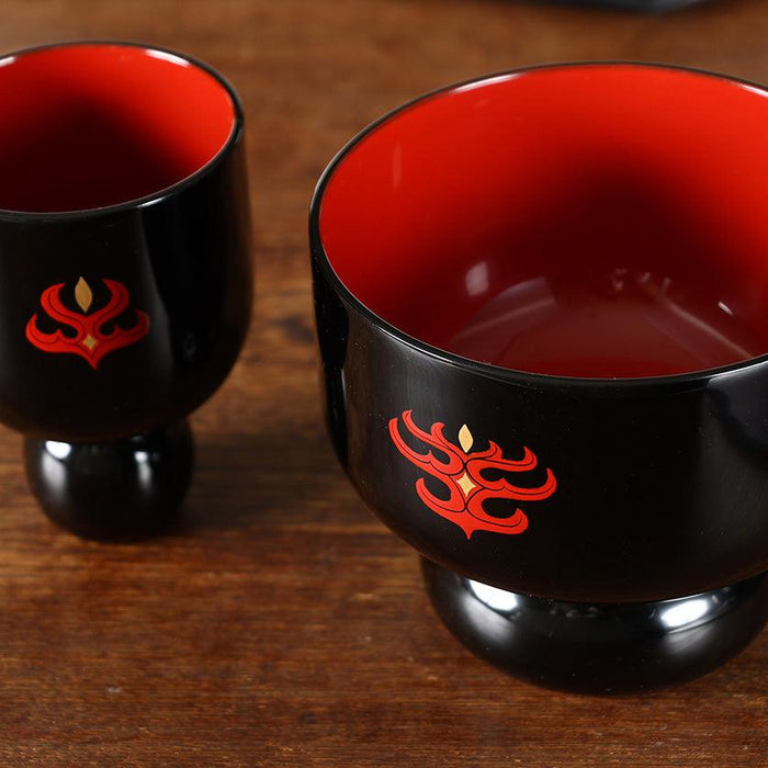 Black and red lacquerware cup and bowl set with Ainu motif | Ainu crafts, CIKARPE AKAN