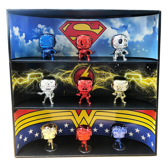 **BACK IN STOCK MAY 13TH** DC COMICS - Display Case for Funko Pops with 3 Backdrop Inserts, Corrugated Cardboard - Display Geek
