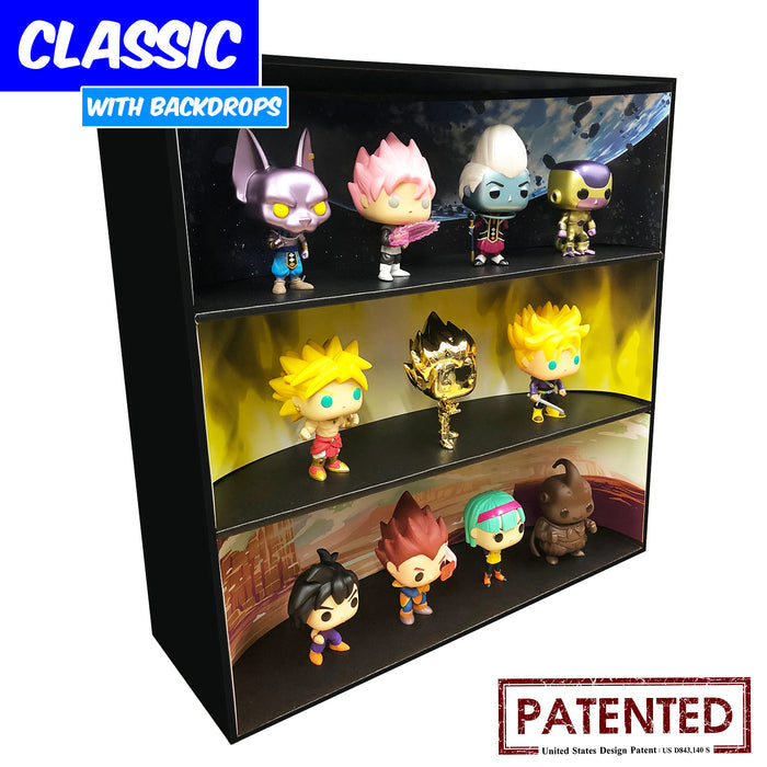 **BACK IN STOCK MAY 13TH** DRAGON BALL - Display Case for Funko Pops with 3 Backdrop Inserts, Corrugated Cardboard - Display Geek