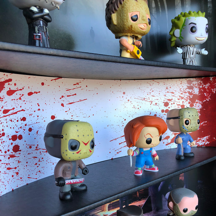 **BACK IN STOCK MAY 13TH** HORROR - Display Case for Funko Pops with 3 Backdrop Inserts, Corrugated Cardboard - Display Geek
