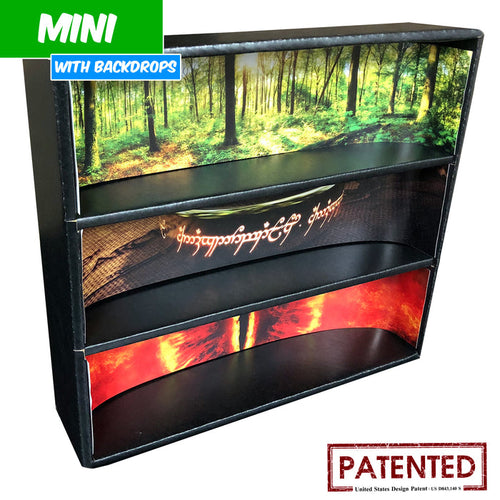 LORD OF THE RINGS - MINI Display Case for Small Toys with 3 Backdrop Inserts, Corrugated Cardboard - Display Geek