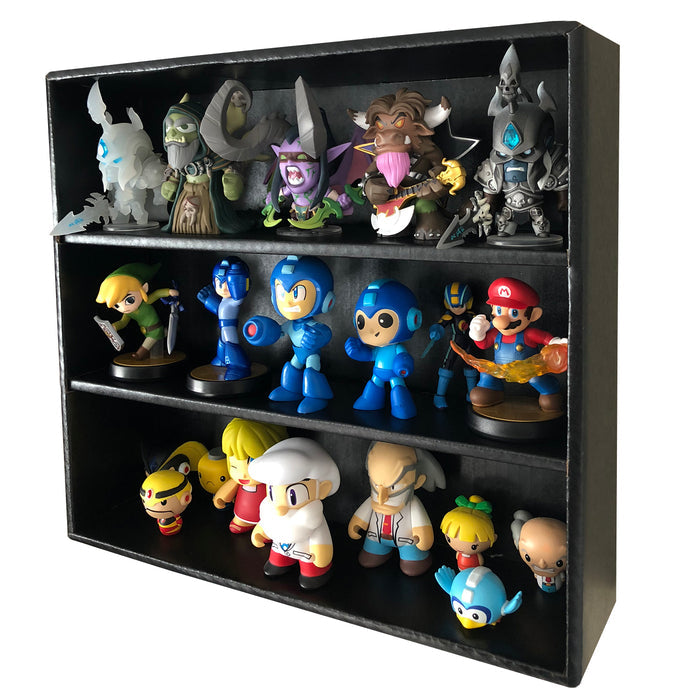 MINI - Black Display Case for Small Toys, Wall Mountable & Stackable, Corrugated Cardboard - Display Geek