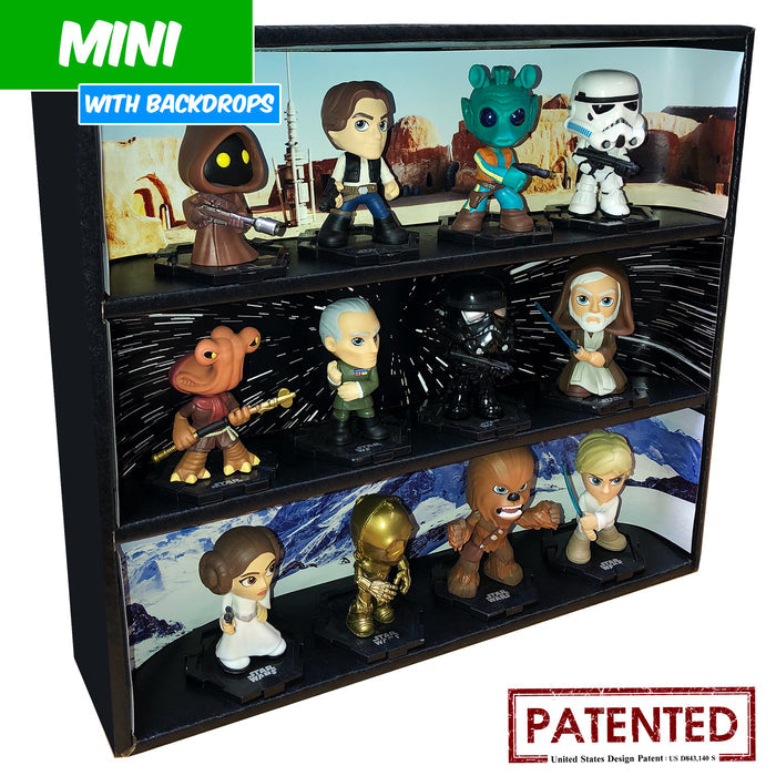 STAR WARS - MINI Display Case for Small Toys with 3 Backdrop Inserts, Corrugated Cardboard - Display Geek