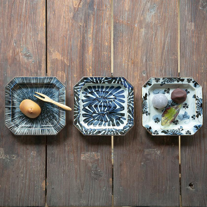 [DISH] ANTIQUE DYED PICTURE OCTAGON SET OF 3 | HASAMI WARES| SAIKAI TOKI