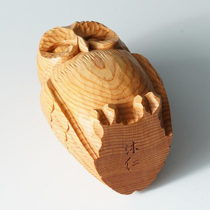 Hand-carved wooden owl ornament in Ichii Itto Bori wood carving | Hida Takayama, Hiroshi Washizuka