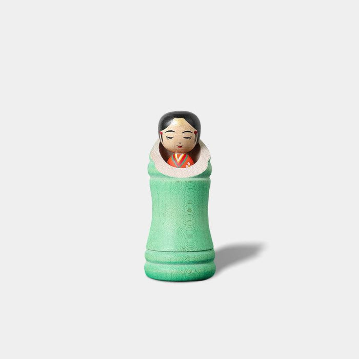 Princess Kaguya kokeshi wooden doll in green bamboo design | Tsuchiyu, Fukushima, Akihiro Konno