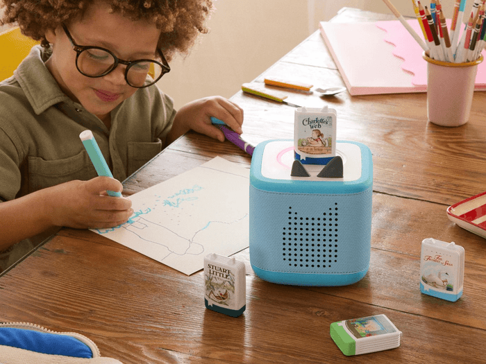Child Playing With Eb White Collection Audiobook Tonies Audio Figurine And Toniebox 2