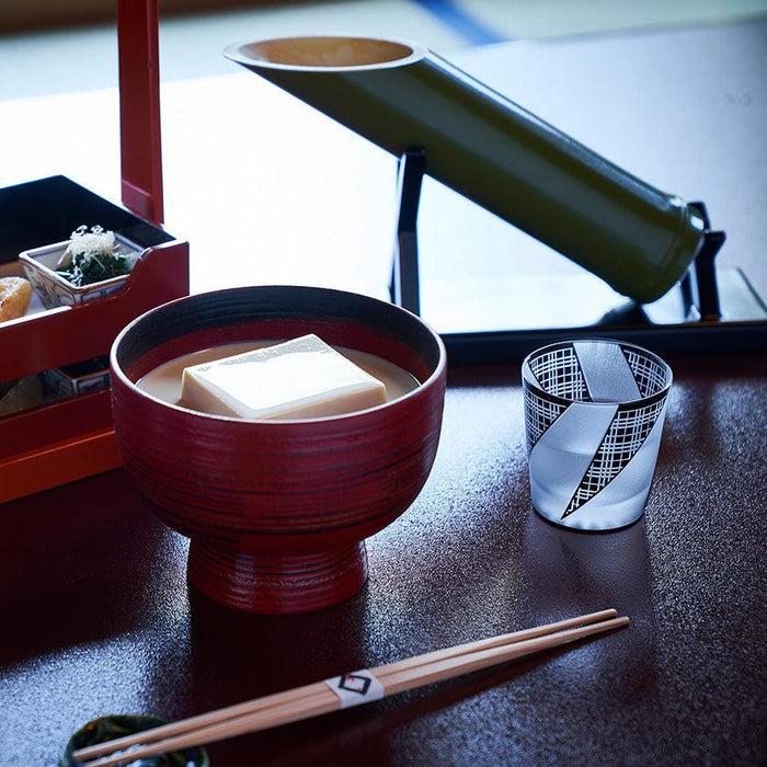 [EDO GLASS] KOMON "KANOKO" "TRIPLE LINE CHECK" "ALLOCATION" FREE CUP BLACK | TABLEAU