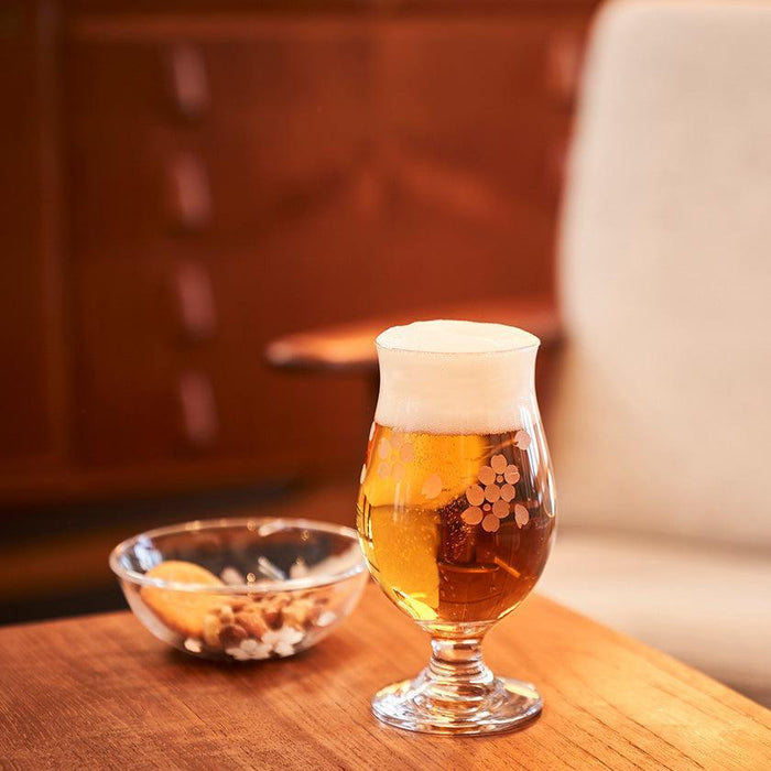 [EDO KIRIKO] "MT. FUJI" AND "CRANE" "CHERRY BLOSSOM" BEER GLASS PAIR | TABLEAU