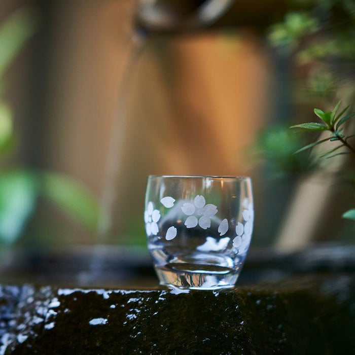 [EDO KIRIKO] "MT. FUJI" AND "CRANE" "CHERRY BLOSSOM" SAKE GLASS | TABLEAU