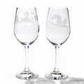 [EDO KIRIKO] "MT. FUJI" AND "CRANE" "CHERRY BLOSSOM" WINE GLASS PAIR | TABLEAU