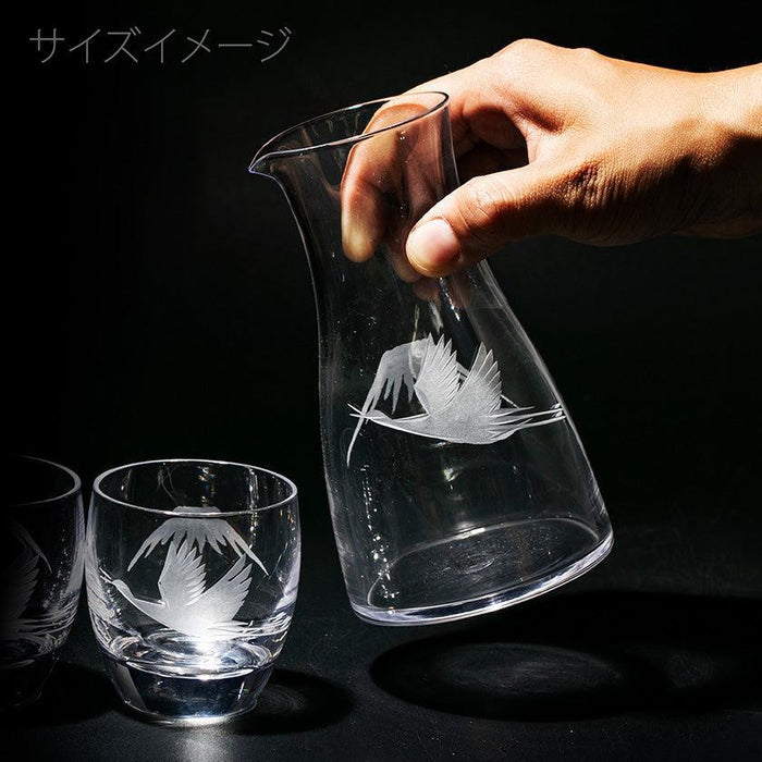 [EDO KIRIKO] MT. FUJI AND CRANE THREE-PIECE SET FOR SAKE | TABLEAU