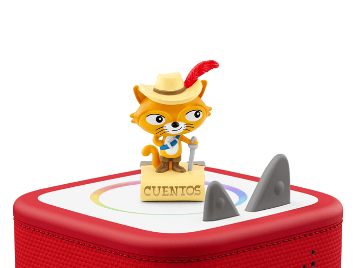 El Gato Con Botas & Otros Cuentos Clásicos Tonie (en Español) on a red Toniebox 2 ready to play audio stories and songs
