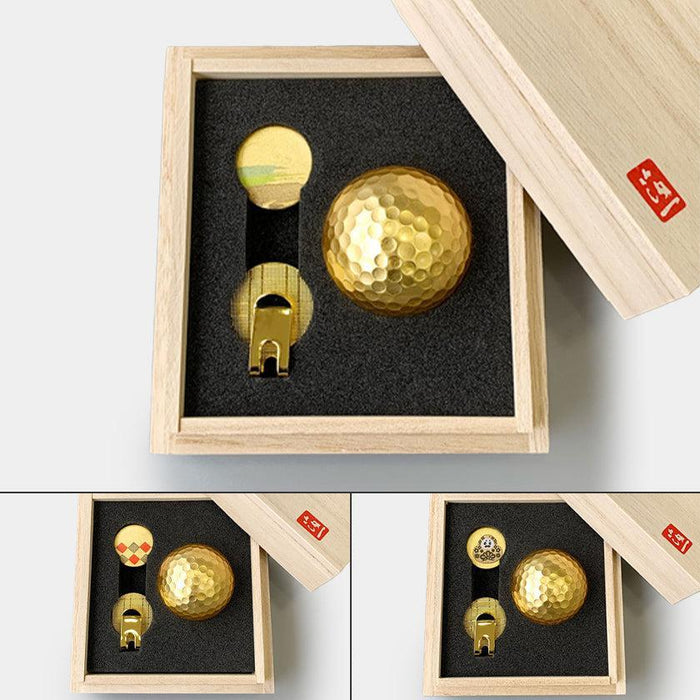 Gold leaf golf ball and marker set in wooden gift box | Kanazawa gold leaf, Hakuichi