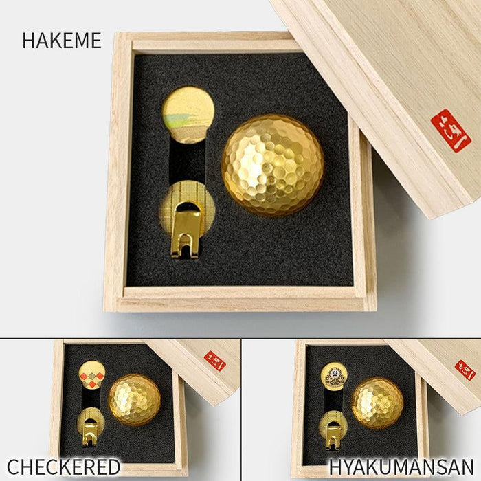 Gold leaf golf ball and marker gift set in wooden box, three design variants | Kanazawa gold leaf, Hakuichi