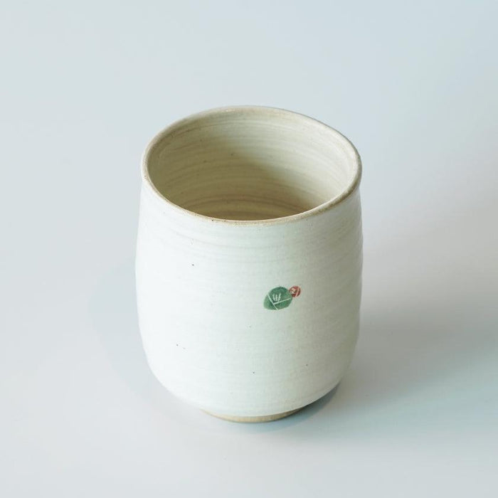 White Shigaraki ware Japanese tea cup with delicate leaf motif | Yamasho Touki