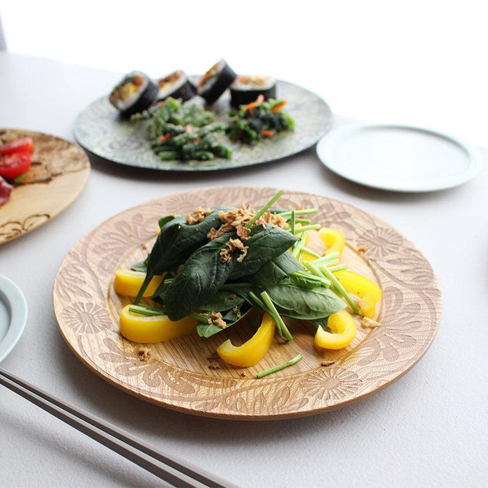 [LARGE PLATE (PLATTER)] RIMMED DISH - FLOWER | PRINTING AND KYO-YUZEN ENGRAVING| SANSAI STUDIO