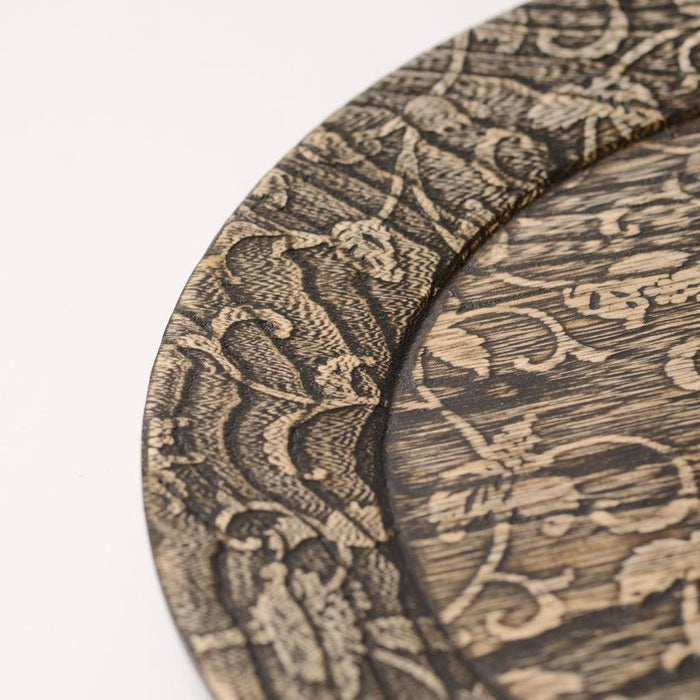 [LARGE PLATE (PLATTER)] RIMMED DISH WITH GRAPES ARABESQUE - GRAY | PRINTING AND KYO-YUZEN ENGRAVING| SANSAI STUDIO