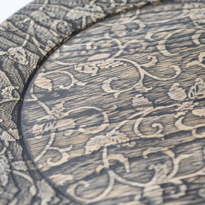 [LARGE PLATE (PLATTER)] RIMMED DISH WITH GRAPES ARABESQUE - GRAY | PRINTING AND KYO-YUZEN ENGRAVING| SANSAI STUDIO