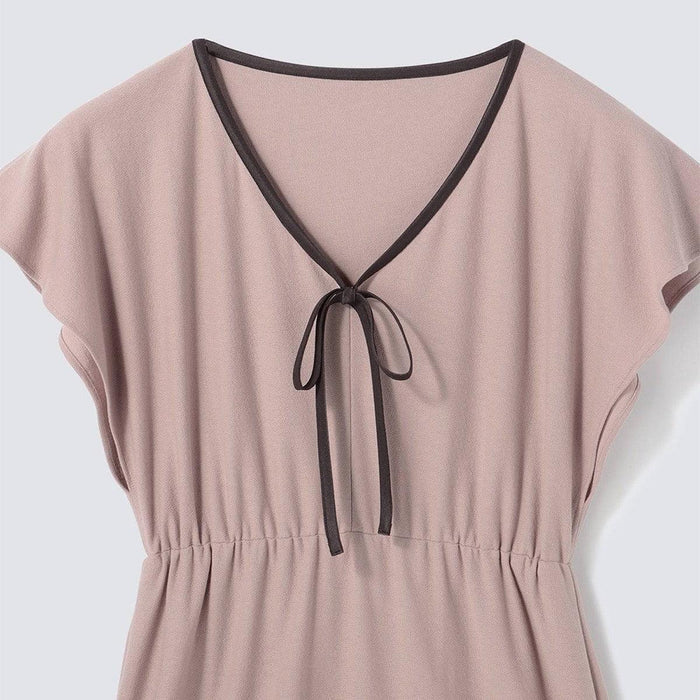 [LOUNGEWEAR] ROYAL ORGANIC COTTON FLARE DRESS (GREIGE) | SEWING | Foo Tokyo