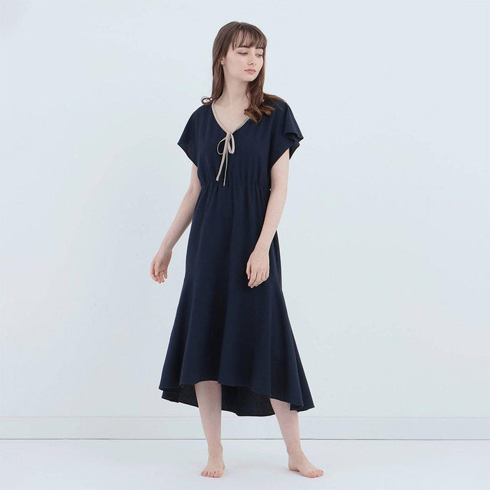 [LOUNGEWEAR] ROYAL ORGANIC COTTON FLARE DRESS (NAVY) | SEWING | Foo Tokyo