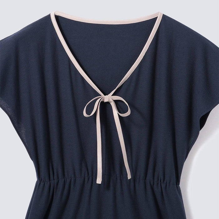 [LOUNGEWEAR] ROYAL ORGANIC COTTON FLARE DRESS (NAVY) | SEWING | Foo Tokyo