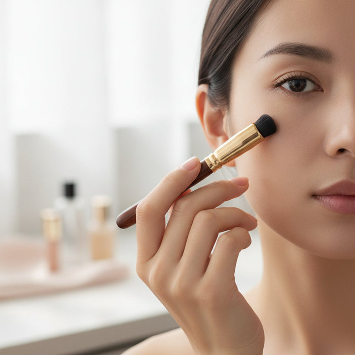[MAKEUP BRUSH] BISYODO TAPPING CONCEALER BRUSH (ROUND) 13MM | MAKEUP BRUSH CRAFT | UYODA BISYODO｜使用イメージ（演出・着用）※手作りのため色・風合いは一点ごとに異なります