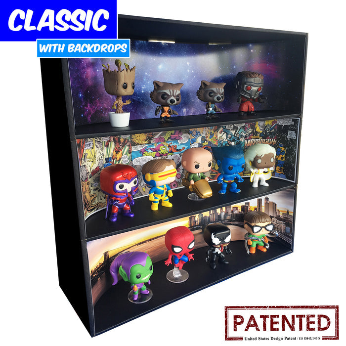 MARVEL - Display Case for Funko Pops with 3 Backdrop Inserts, Corrugated Cardboard - Display Geek