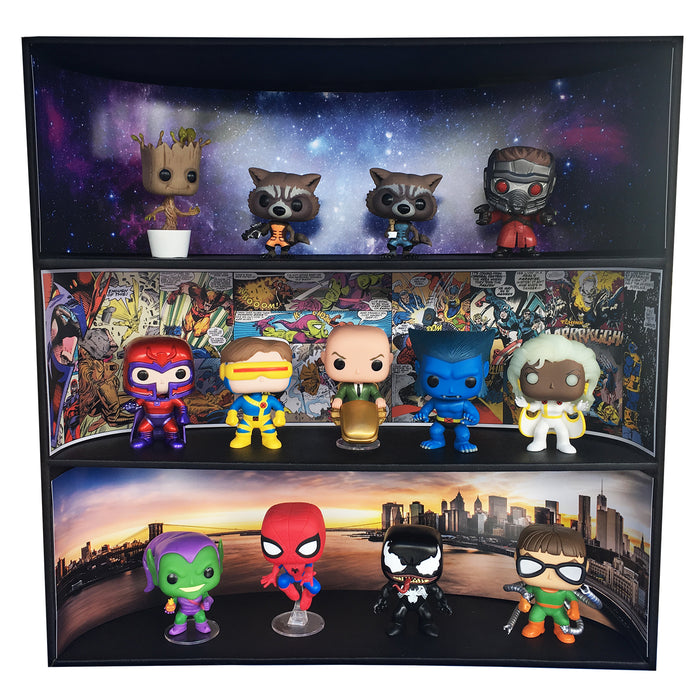 MARVEL - Display Case for Funko Pops with 3 Backdrop Inserts, Corrugated Cardboard - Display Geek