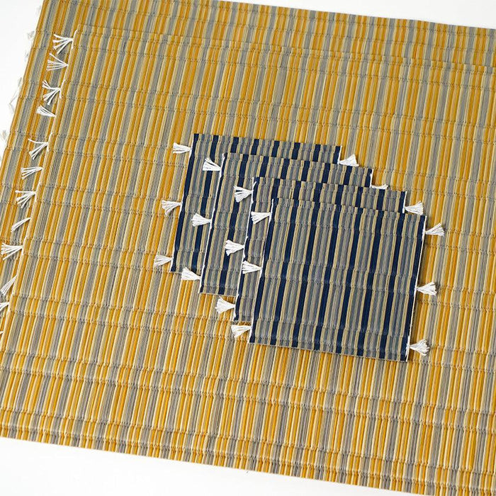 [MAT SET] 4 COASTERS (BLUE) & 2 PLACE MATS (YELLOW) | TATAMI | TATAMIYA TATSUZO