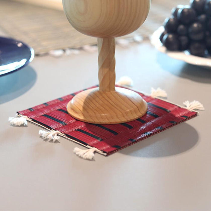 [MAT SET] 4 COASTERS (RED) & 2 PLACE MATS (BLACK) | TATAMI | TATAMIYA TATSUZO