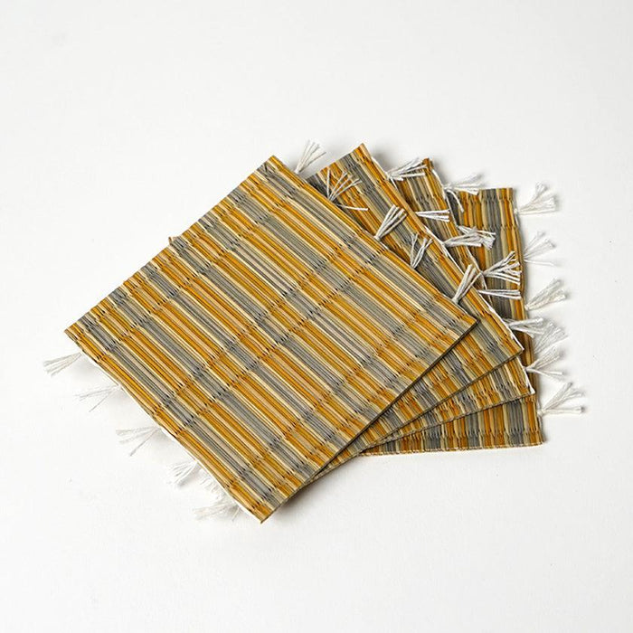 [MAT SET] 4 COASTERS (YELLOW) & 2 PLACE MATS (BLUE) | TATAMI | TATAMIYA TATSUZO