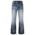 Men's Spliced Boot Cut Denim Jeans Casual Blue Flared Pants Released Hem Streetwear Trousers
