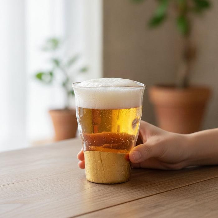 [MUG (CUP)] PENETRATION BITE GLASS | HAKUICHI | KANAZAWA GOLD LEAF｜使用イメージ（演出・手持ち）※手作りのため色・風合いは一点ごとに異なります
