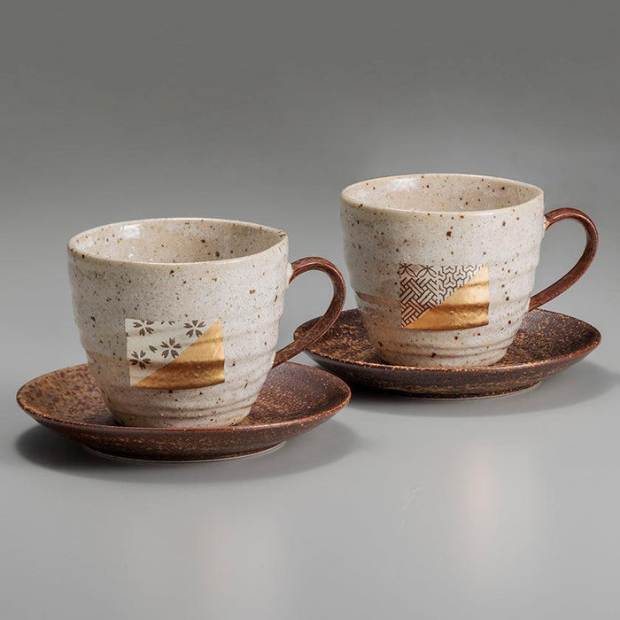 Ceramic coffee cup and saucer set pair with Kanazawa gold leaf design | HAKUICHI, Japan