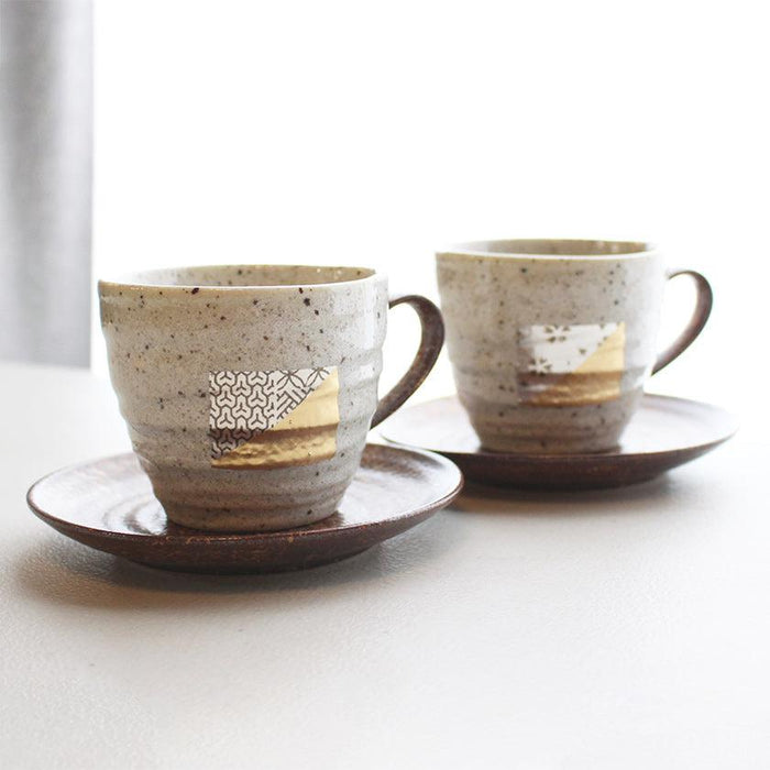 Japanese ceramic coffee cup and saucer set with gold leaf decoration | Kanazawa gold leaf, HAKUICHI